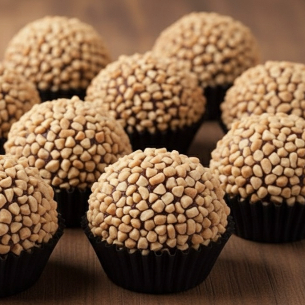Combo com 10 unidades do nosso irresistível brigadeiro caseiro, feito artesanalmente com ingredientes de primeira linha e cuidadosamente enrolado com amendoim. Preço por unidade. tags: brigadeiro caseiro, brigadeiro cremoso, ferrero rocher, frete gratis, desconto, promoção, gourmet, combo, charge