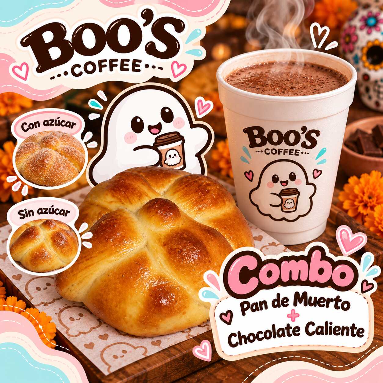 Pan De Muerto y Chocolate Caliente Grande
