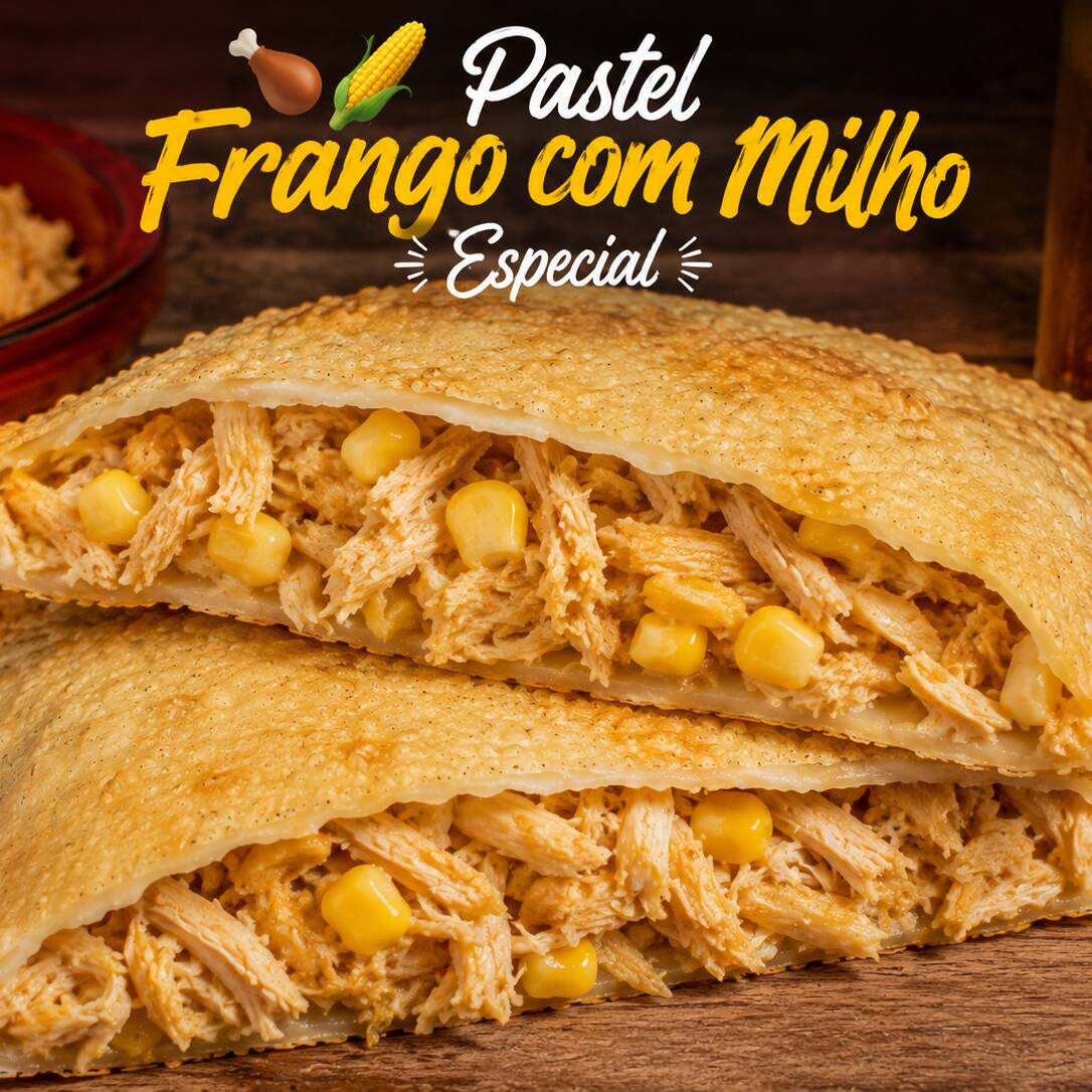 Frango desfiado, bem temperado e suculento, combinado com milho verde, trazendo um toque levemente adocicado e delicioso. Um recheio caprichado e cheio de sabor, envolvido em uma massa sequinha, crocante e douradinha. 🤤