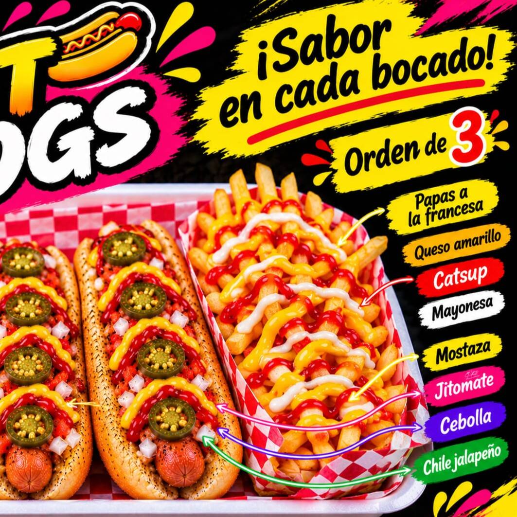 3 HOT DOGS SENCILLOS CON PAPAS A LA FRANCESA