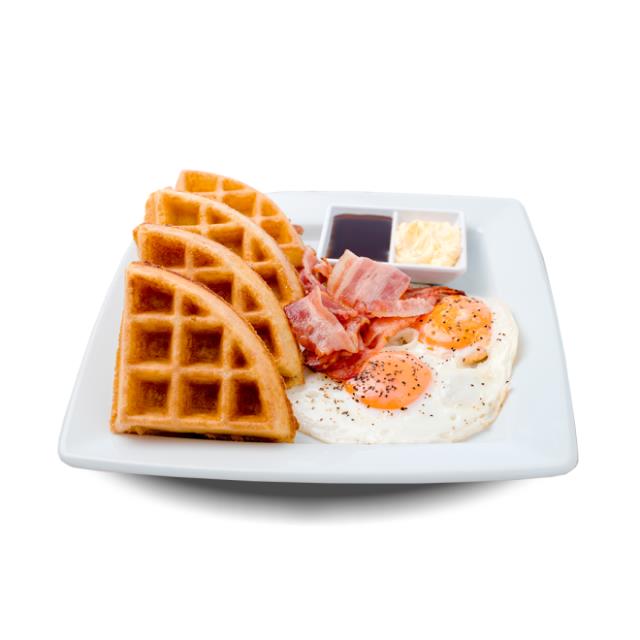 Waffle con Huevos y Tocino.