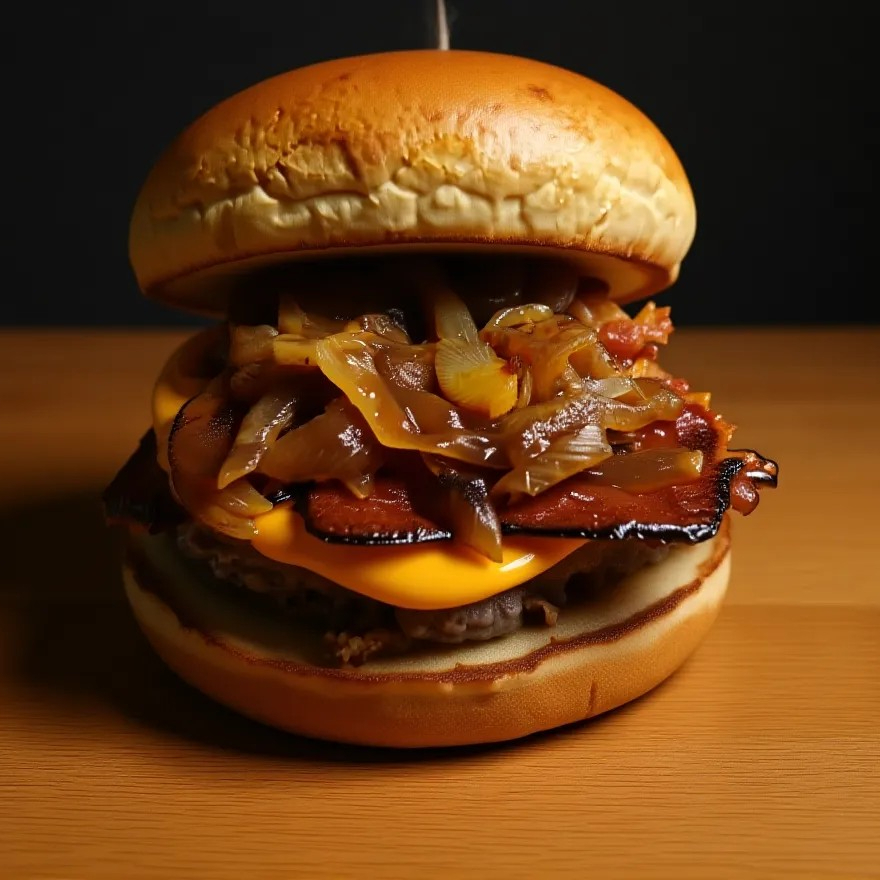 Pãão de brioche macio, hambúrguer artesanal de 120g, coberto por um cheddar cremoso e marcante. A combinação ganha ainda mais destaque com a bacon crocante e a cebola caramelizada, criando um equilíbrio delicioso entre o salgado, o defumado e o adocicado. Sanduiche feito para quem ama sabor e textura em cada mordida.