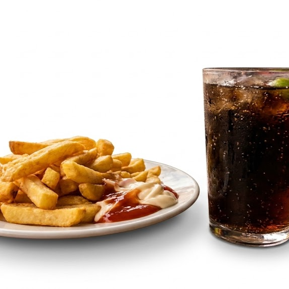 En combo con papas y gaseosa