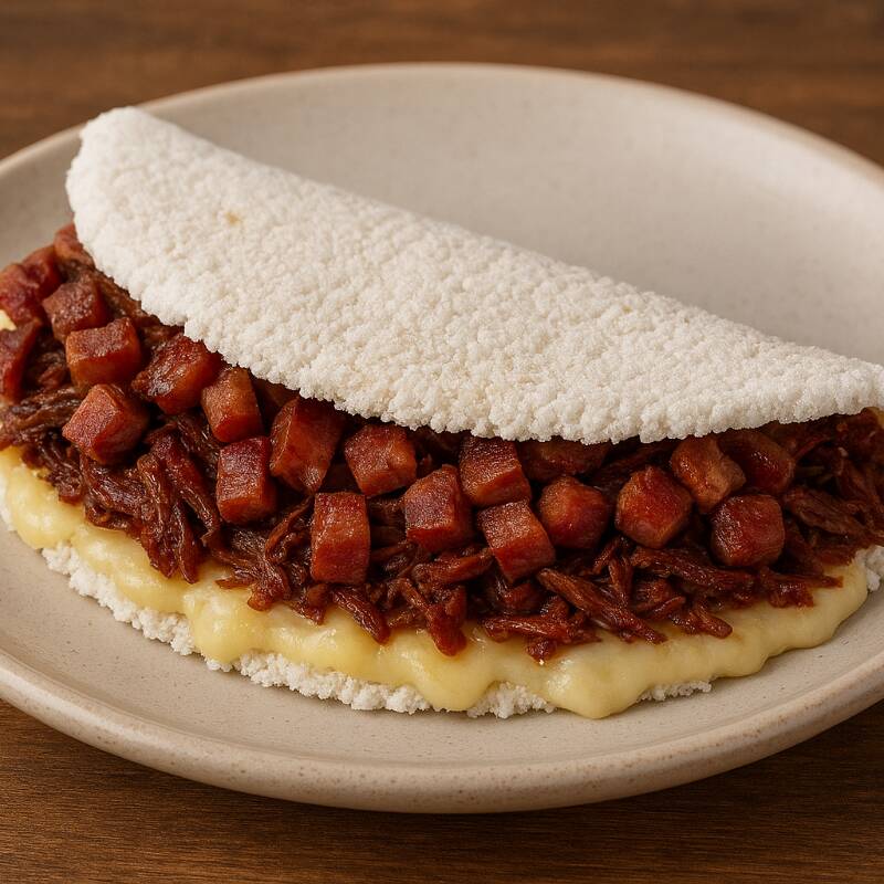 Tapioca feta na hora, com carne do sol suculenta, muçarela derretida e bacon crocante. Irresistível do primeiro ao último pedaço.