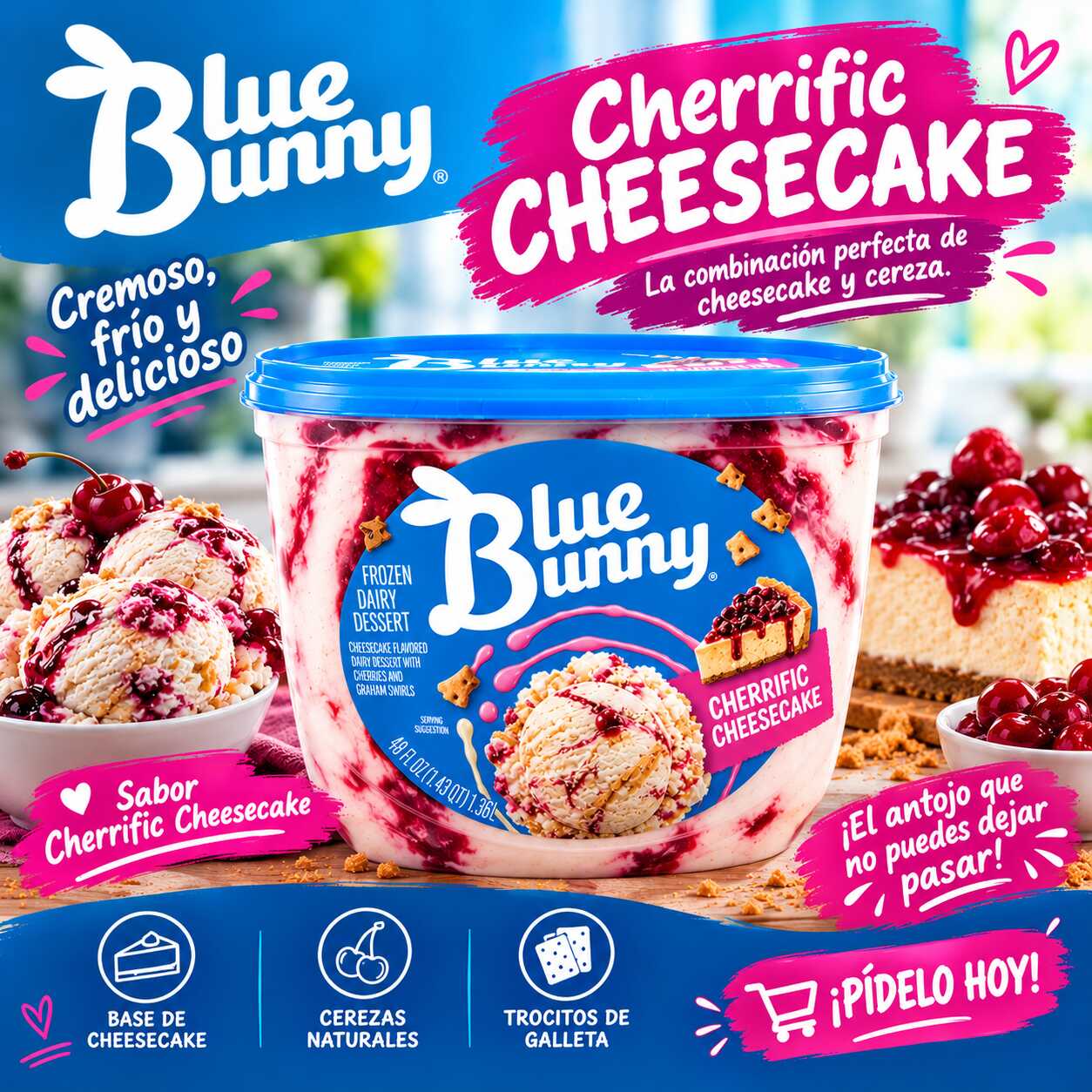 Blue Tarro de Nieve Cheesecake con Cerezas