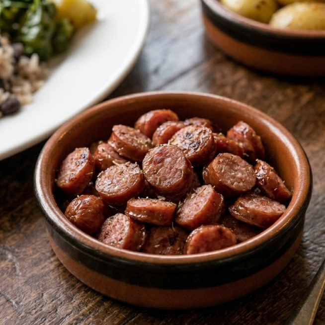 O reforço perfeito para o seu prato! Nossa linguiça fininha é defumada na medida certa, frita na chapa e cortada em rodelas suculentas. Ideal para turbinar seu prato e trazer ainda mais sabor para a sua refeição.