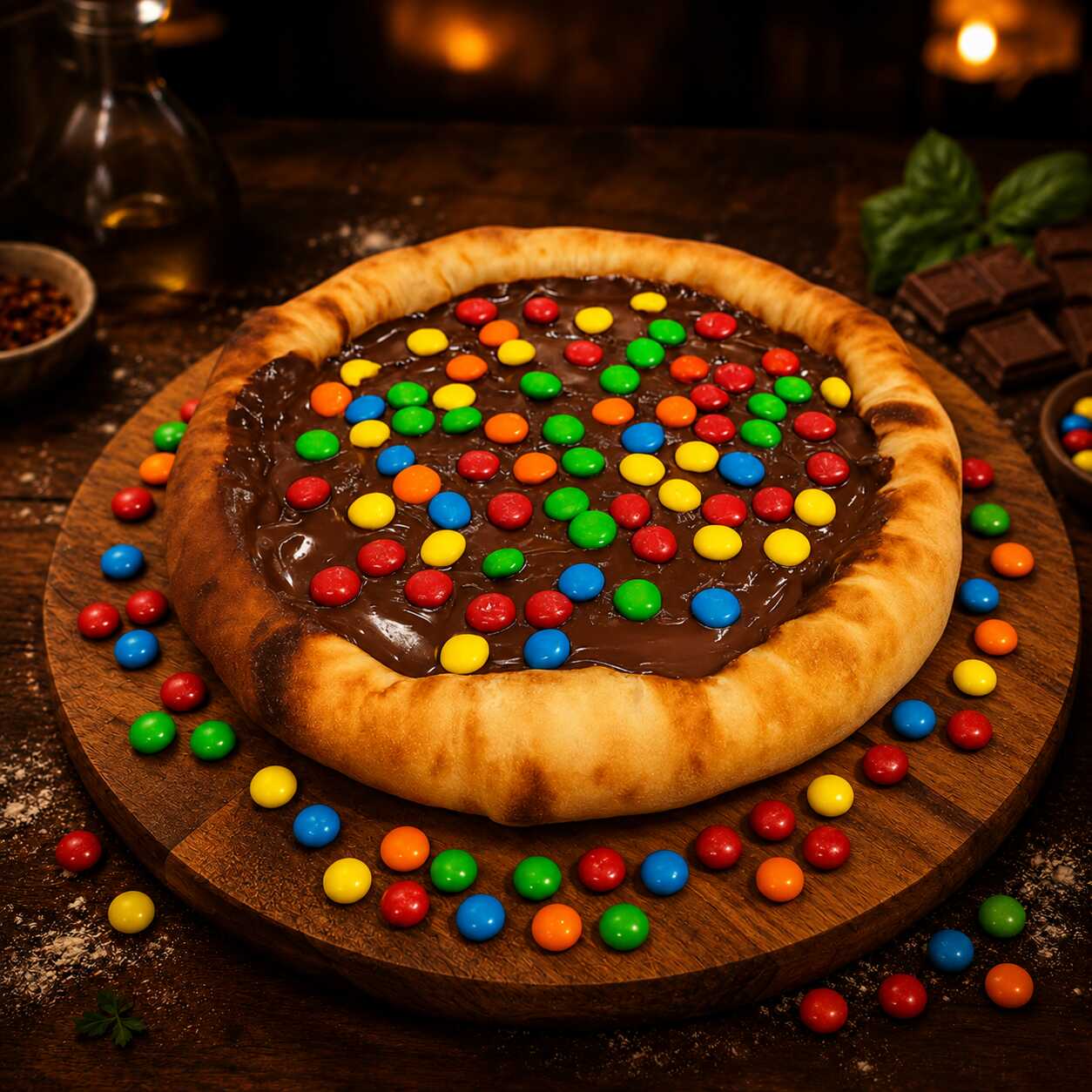 Massa artesanal da casa, chocolate ao leite derretido e M&M’s Original, criando uma combinação cremosa, crocante e bastante convidativa.