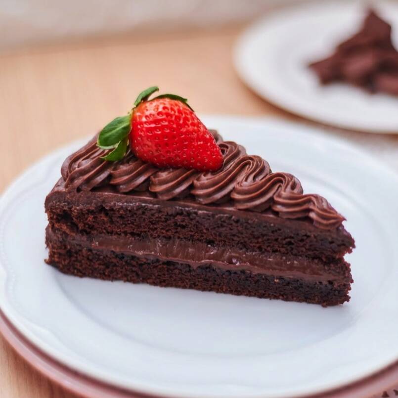 O queridinho da casa chegou em fatia! Bolo de chocolate, fofinho e cheio de sabor.