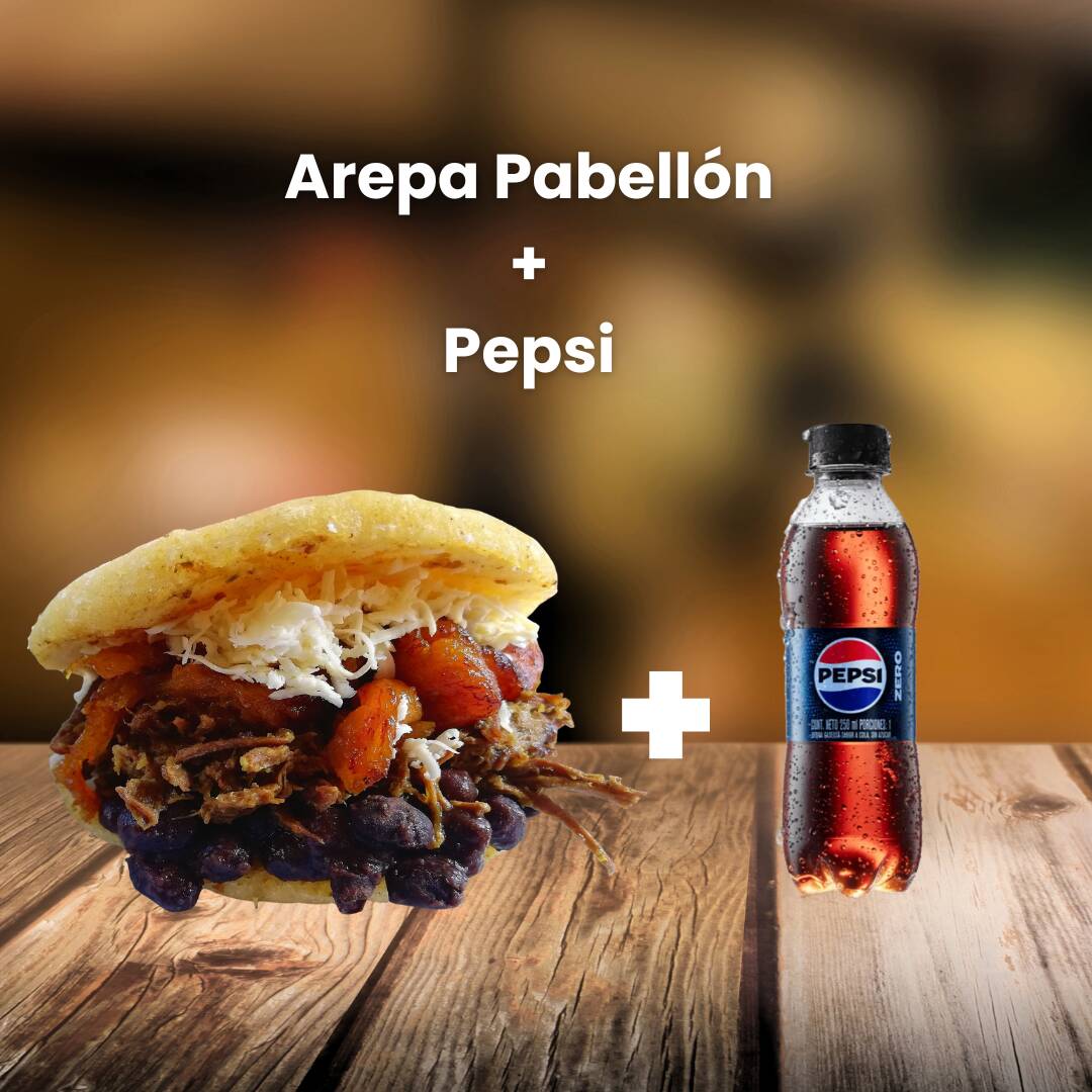 Combo Arepa de de Pabellón + Pepsi Cola Zero 250ml