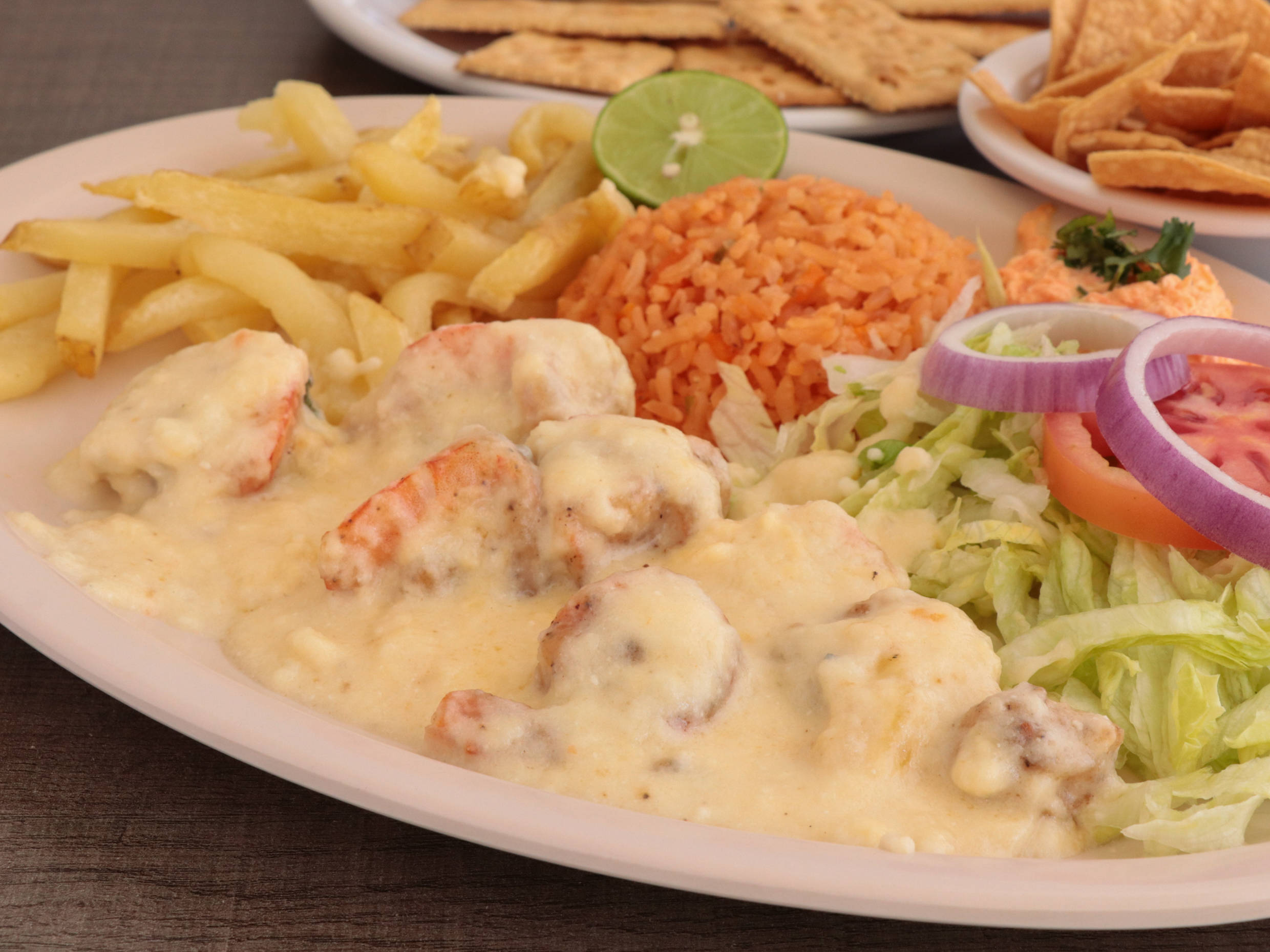 CAMARONES GRATINADOS CON QUESO MANCHEGO