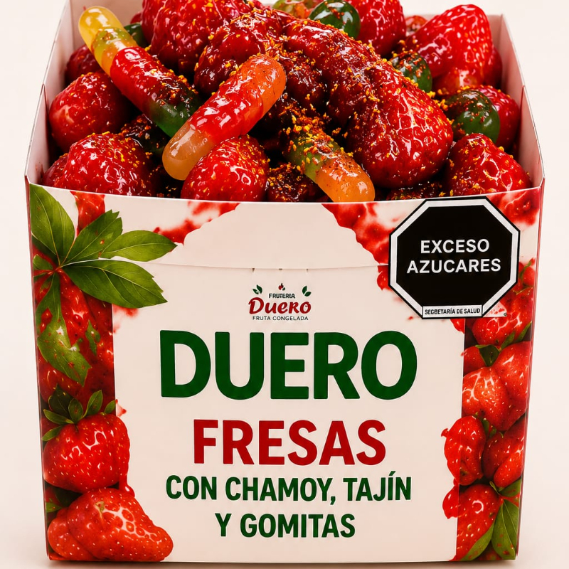 FRESAS CON CHAMOY, TAJÍN Y GOMITAS