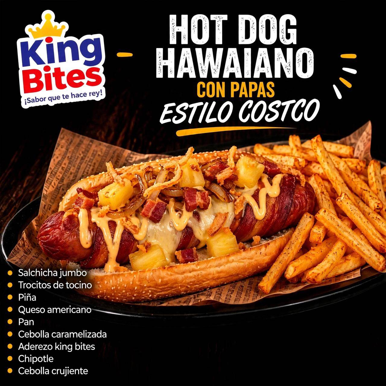 HOT DOG HAWAIANO + 150 GRS DE PAPAS COSTCO