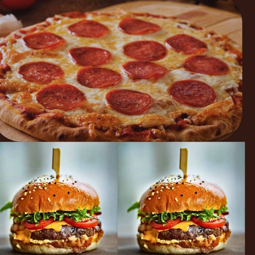 1 Pizza y 2 Hamburguesas Sencillas