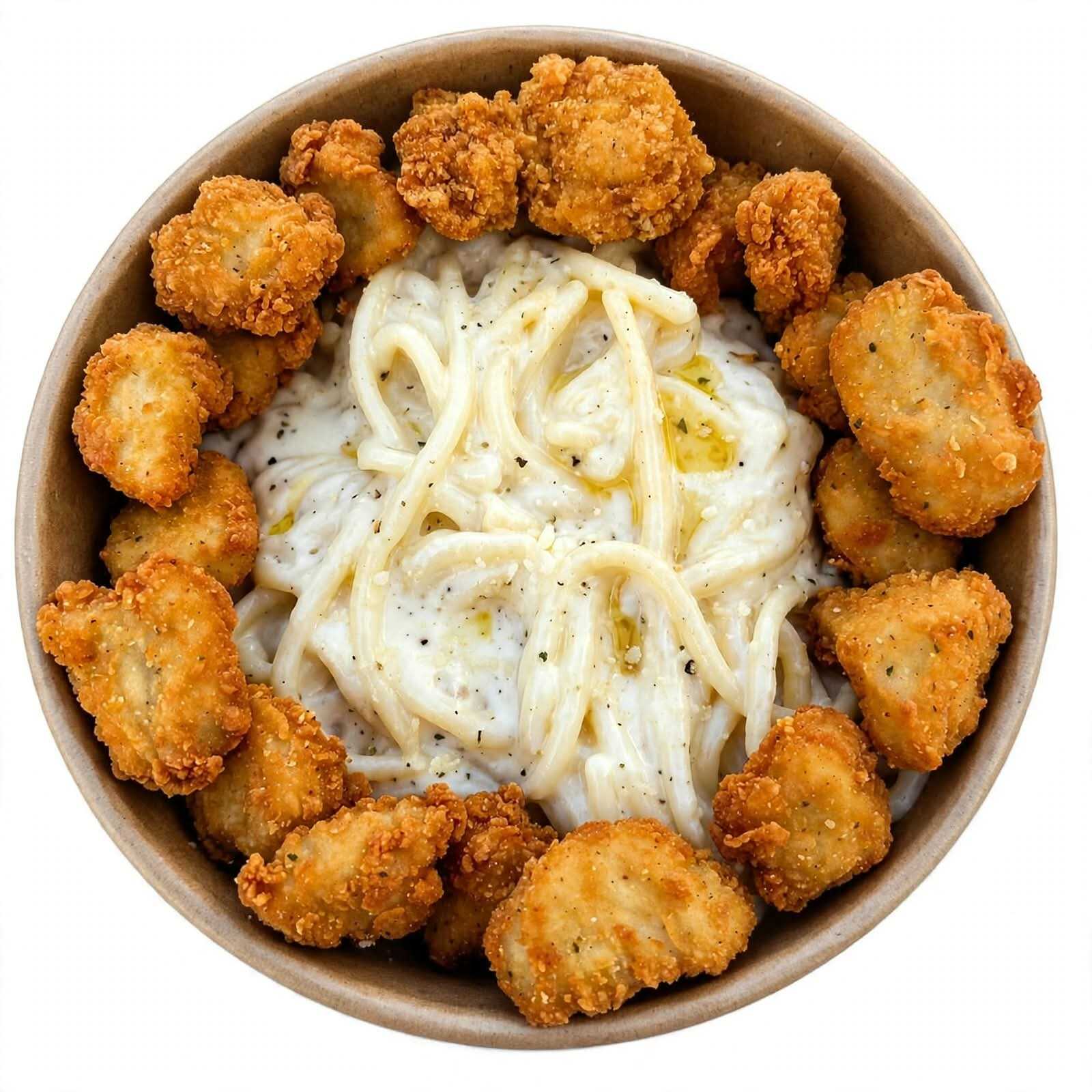Spaguetti la Crema con Boneless de Pollo
