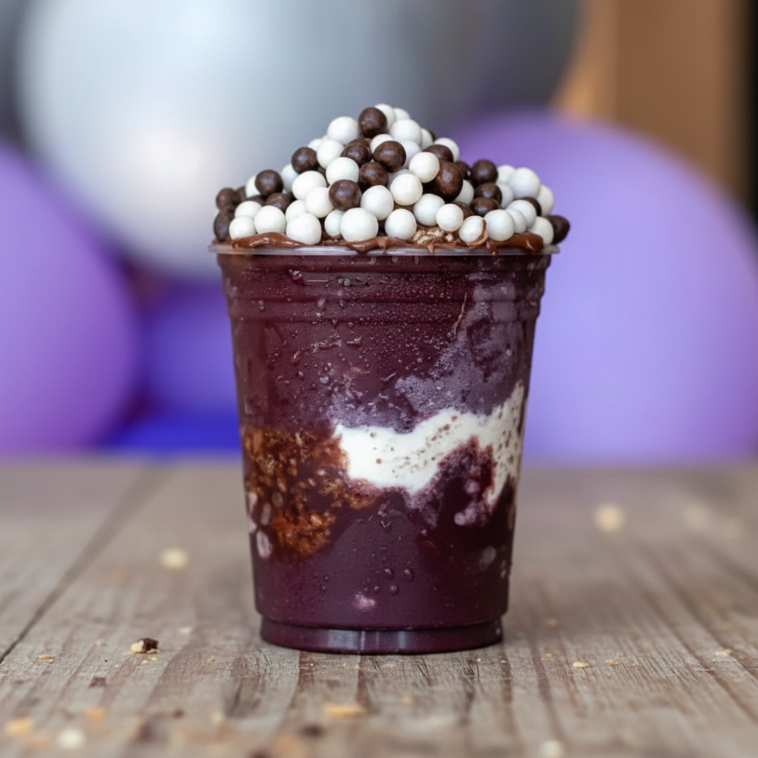 Açaí No Copo De 440ml, Açaí Tradicional Com chocoboll, Leite Condensado e leite em pó