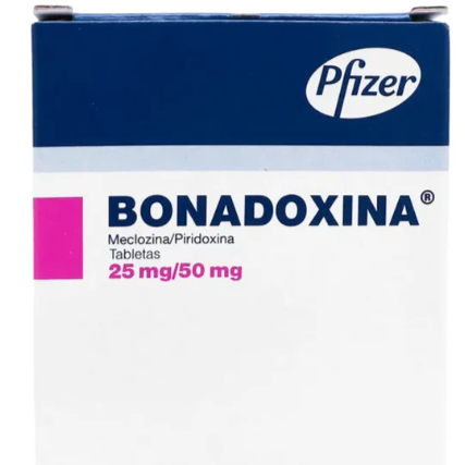 Bonadoxina (Meclozina Piridoxina) Caja con 25 Tab