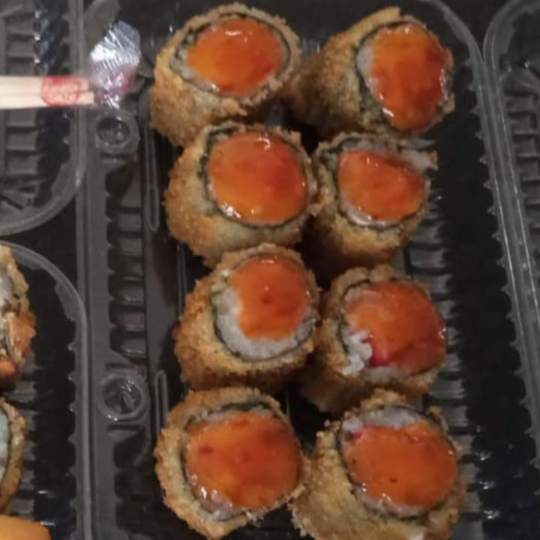 kani, crean chesse, geleia de pimenta e gengibre.