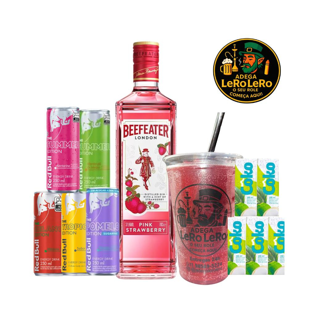 Garrafa de Beefeater + Redbull + Gelo + Copo e Canudo.