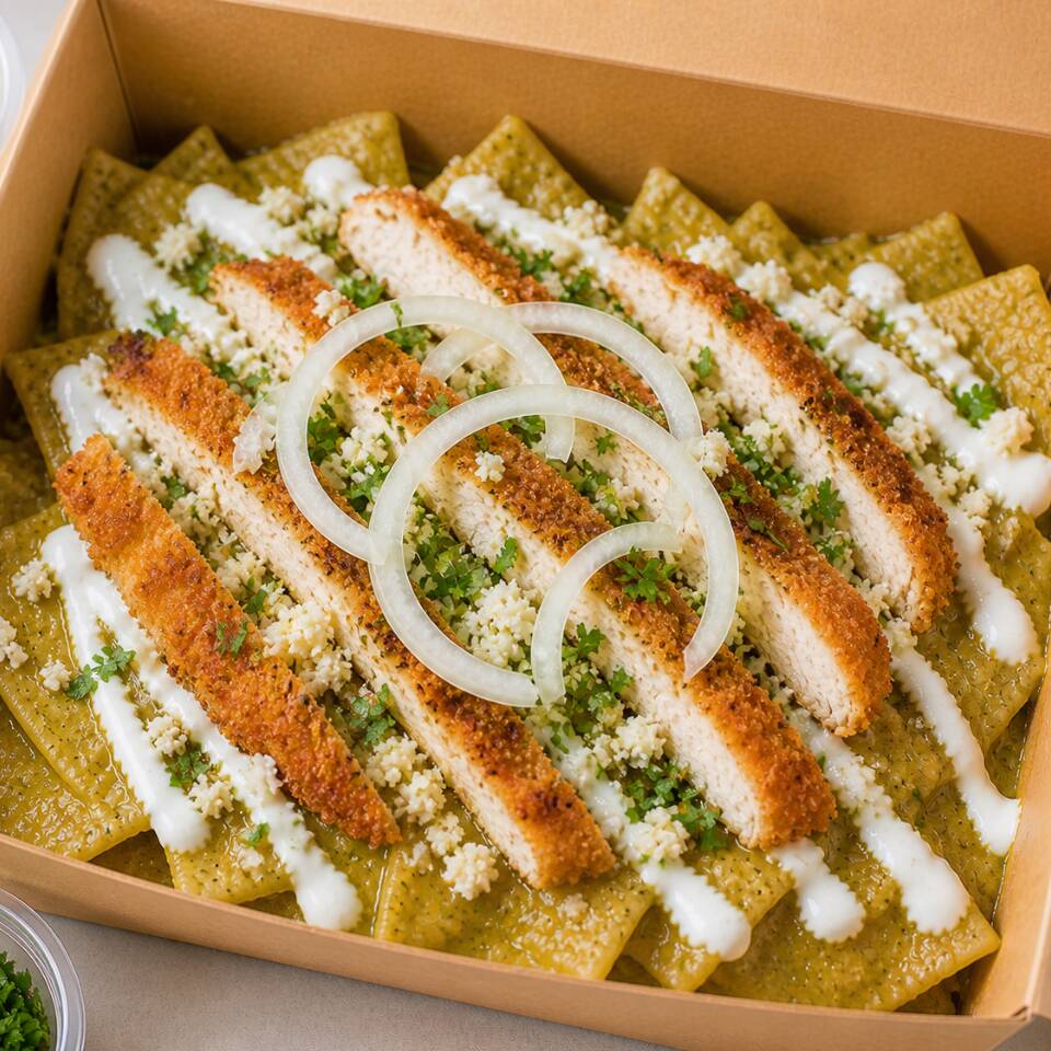 Chilaquiles Verdes, Con Carne Asada de Res