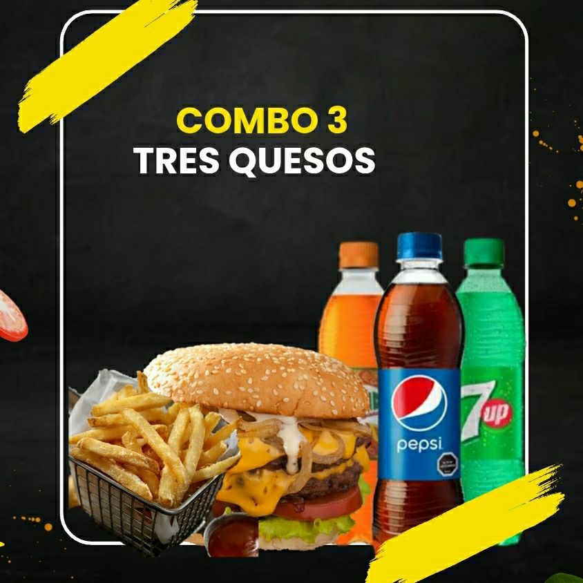 Combo 3R Hamburguesa Tres Quesos Papas Y Refresco