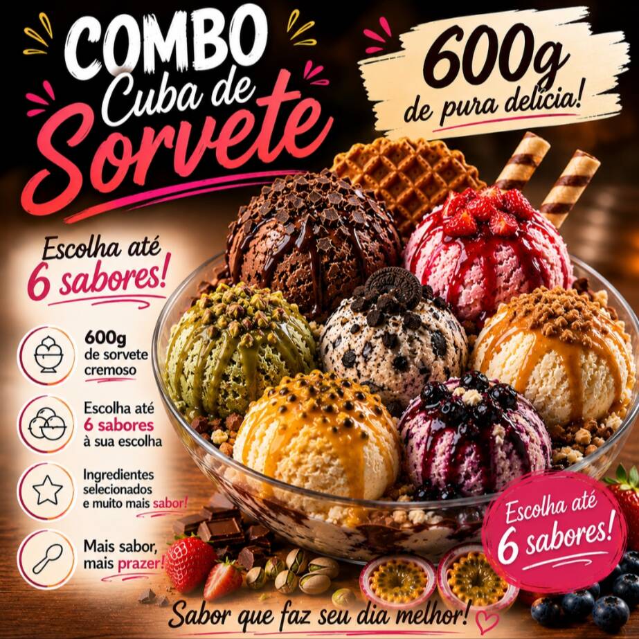 Cuba com 6 bolas de sorvetes