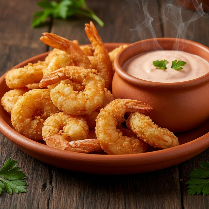 Camarão 7 barbas a dorê com molho rose