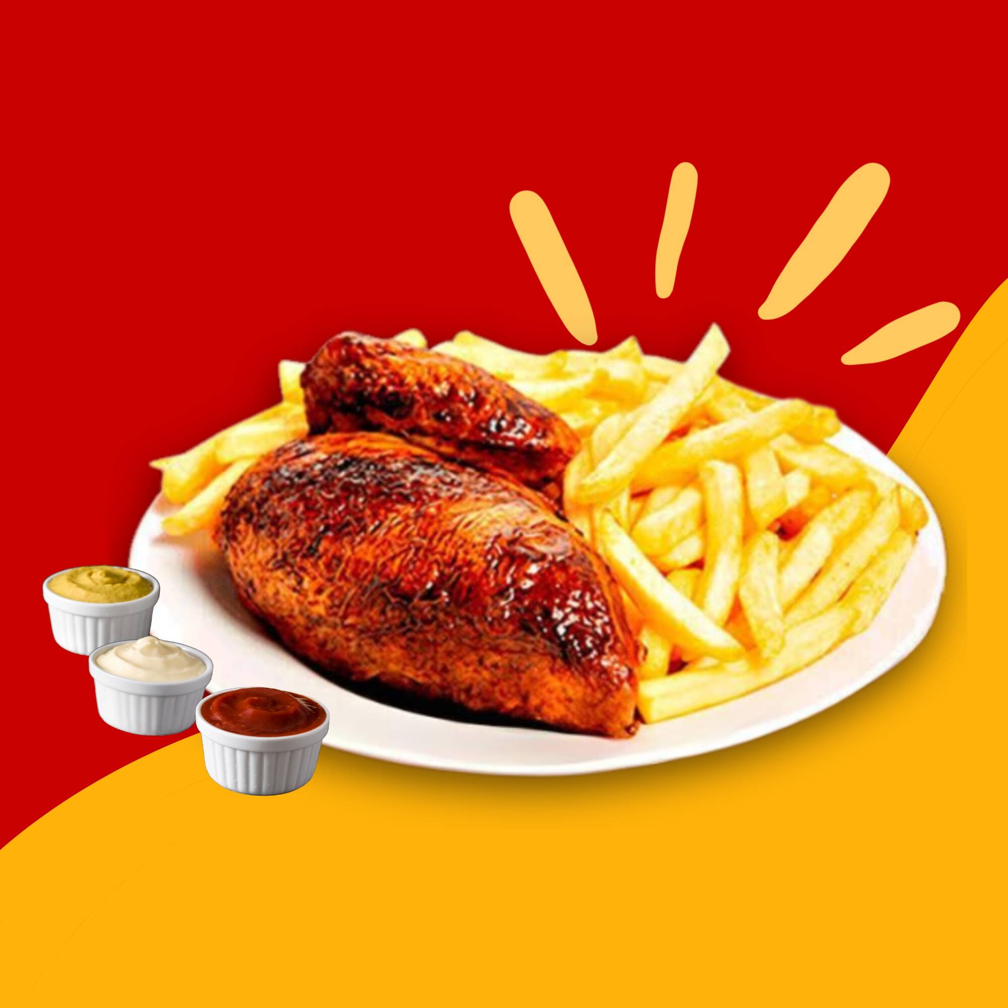 1/4 Pollo +Papas + Cremas.