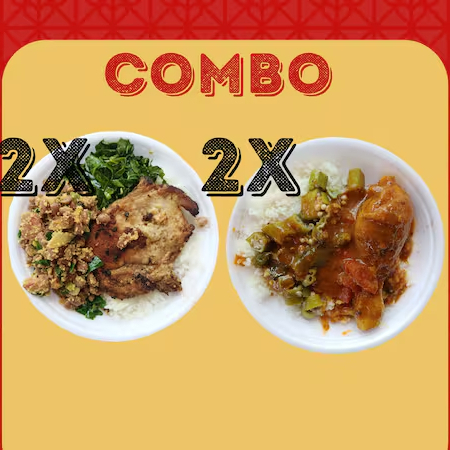 Todas refeições acompanham arroz e feijão.