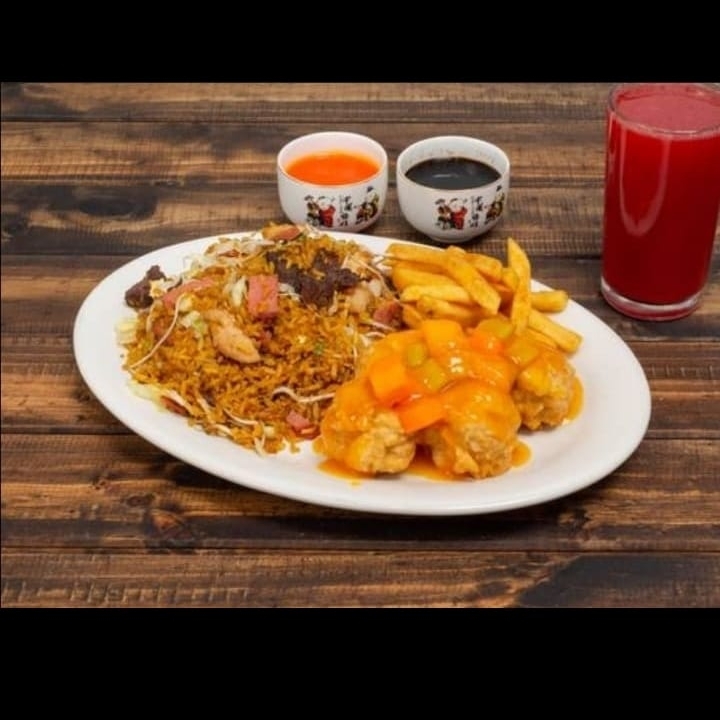 Porción Arroz Chino más Pollo Agridulce