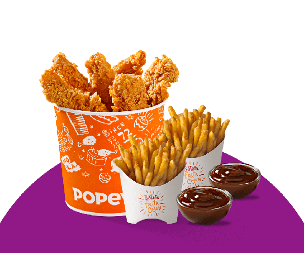 6 Tiras de Filé crocantes 100% peito de frango + 2 Fritas Cajun + 2 molhos à sua escolha.

*Para garantir que o nosso produto chegue com a melhor qualidade para você, o envio é feito em caixas e não em baldes.