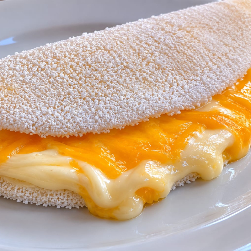 Uma combinação irresistível de mussarela, cheddar e catupiry, derretidos na medida certa dentro de uma tapioca quentinha e macia. Cremosa, saborosa e cheia de queijo em cada mordida, é a escolha perfeita para os amantes de queijo!