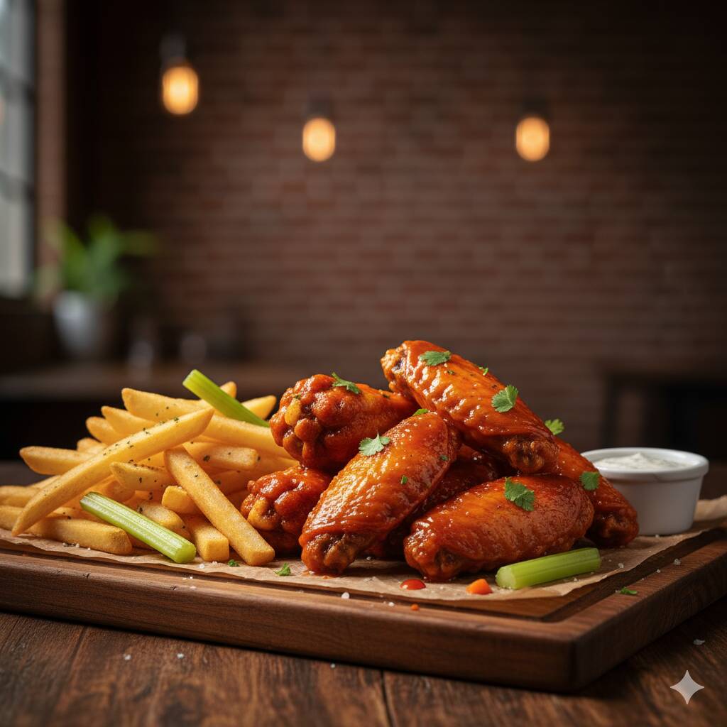 CHAROLA DE ALITAS CON PAPAS