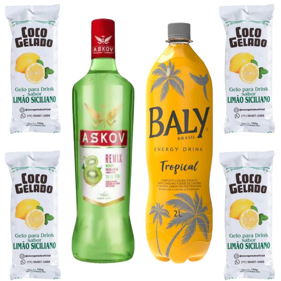 Combo Askov de Kiwi com Baly Tropical e 4 Gelo de Limão Siciliano