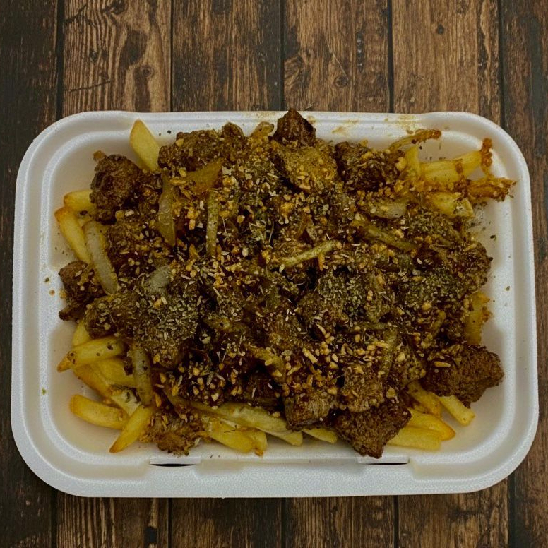 Batata frita, oregano, alho torado, cheddar e requeijao