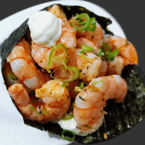 RECHEIO DE ARROZ, CAMARÃO, CREAM CHEESE E CEBOLINHA .