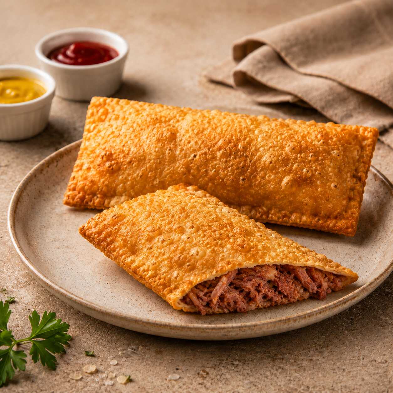 Pastel de Carne Seca 21cm do Pastel da Drica, recheio saboroso e marcante para quem procura pastel bem recheado em Osasco.