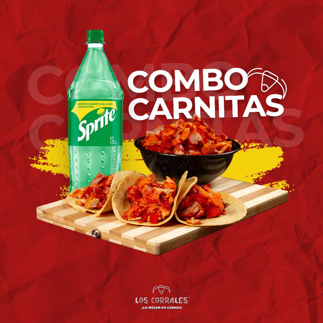 Combo Carnitas 1 Kgs Refresco Sabor 1.5 Tortillas