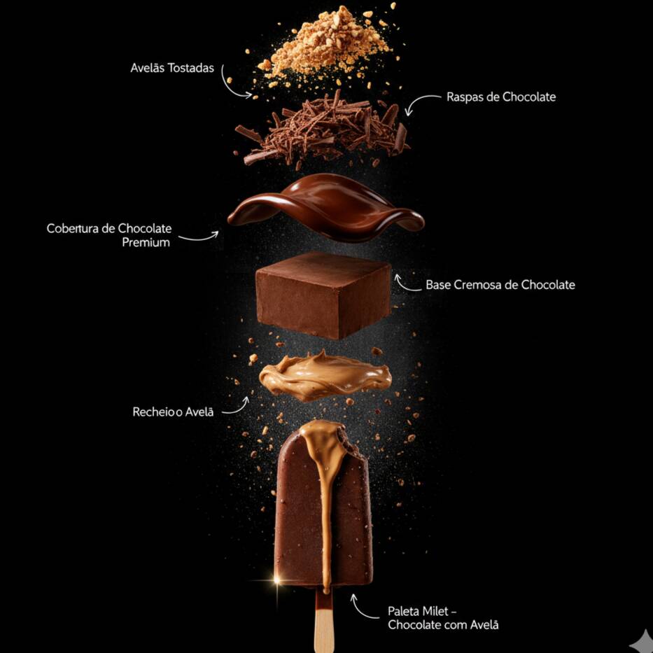 A Paleta Milet – Chocolate com Avelã é a escolha perfeita para quem ama sabor marcante e cremosidade de verdade. Por fora, uma camada generosa de chocolate premium, firme e brilhante. Por dentro, um recheio irresistível de creme de avelã, extremamente cremoso e envolvente, que derrete a cada mordida. ✨ Cobertura intensa de chocolate 🌰 Recheio cremoso de avelã ❄️ Textura artesanal e ultra gelada 💎 Experiência sofisticada e indulgente O equilíbrio perfeito entre crocância e cremosidade, feito para transformar qualquer momento em algo especial. Peça agora e descubra por que essa combinação é simplesmente apaixonante. 🍦