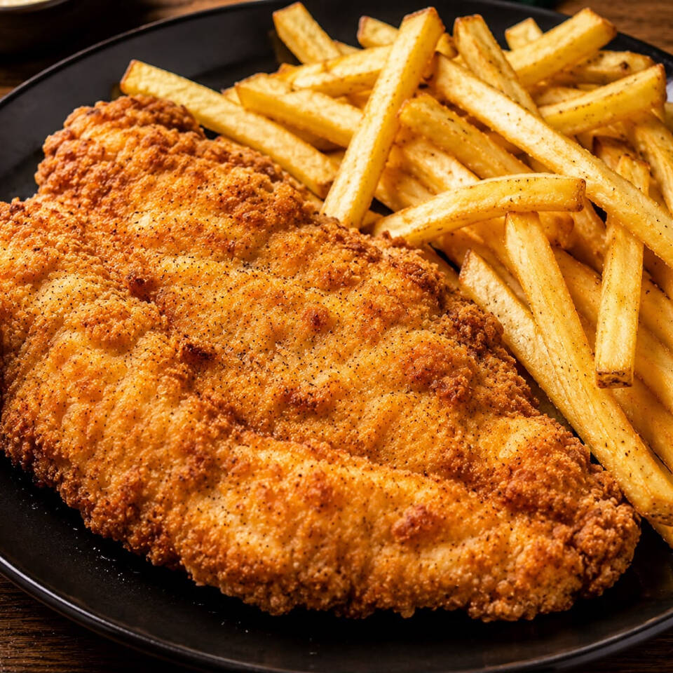 Vaquerito de Pechuga Frita con Papas