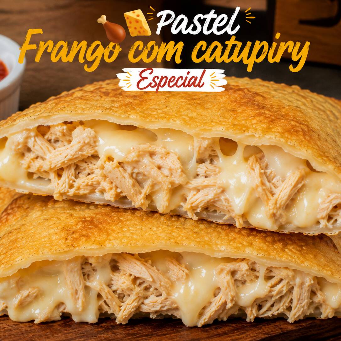 Frango desfiado, bem temperado e suculento, combinado com Catupiry cremoso e irresistível. Uma combinação clássica, com recheio generoso, saboroso e cremoso, envolvido em uma massa sequinha, crocante e douradinha. 🤤