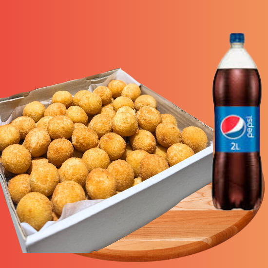 Vai receber amigos ou curtir um lanche em família? Esse combo é a escolha certa! 70 salgados fritinhos na hora, com recheios variados e irresistíveis, como coxinha, queijo com bacon, camarão e kibe com queijo, acompanhados de um Guaraná Antártica ou Pepsi de 2l para completar. Peça agora e garanta um momento saboroso!