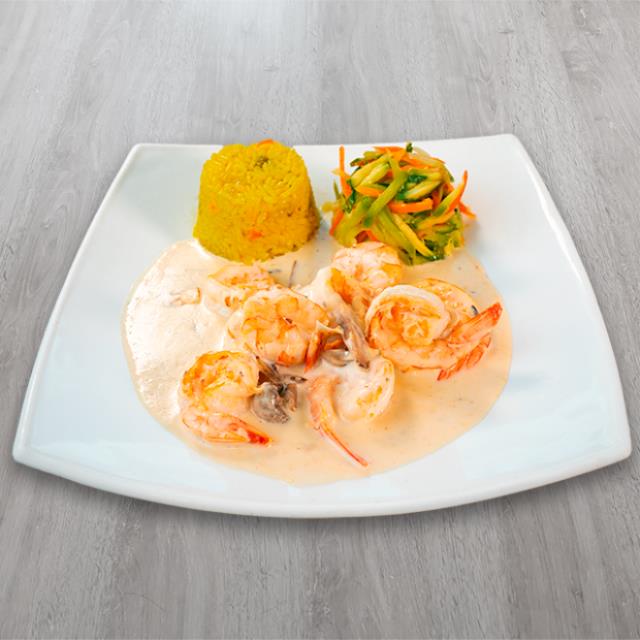 Camarones en Crema de Champiñones
