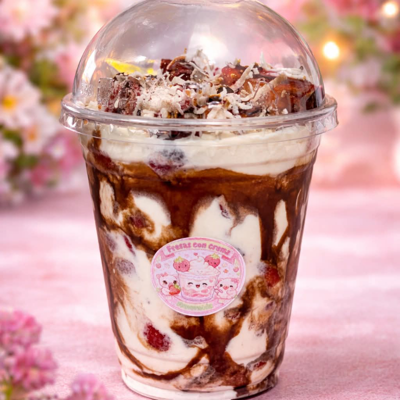 Fresas con Crema 🍓 + 2 TOPPINGS Y 2 UNTABLES 16 Oz