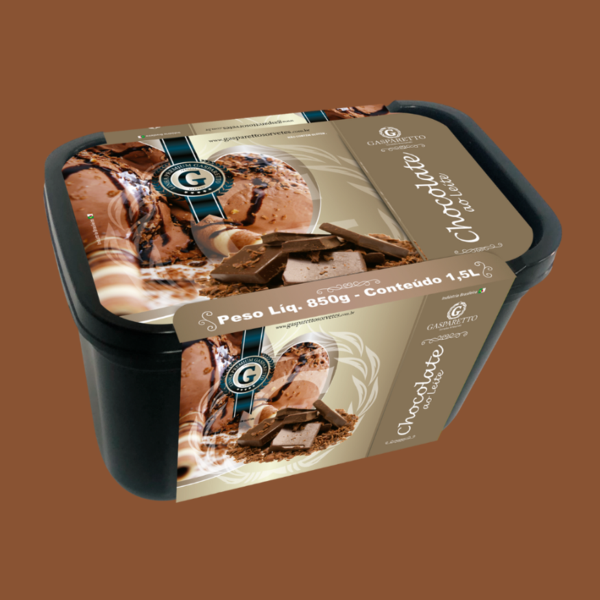 Sorvete artesanal Gasparetto sabor chocolate. Pote 1,5L.