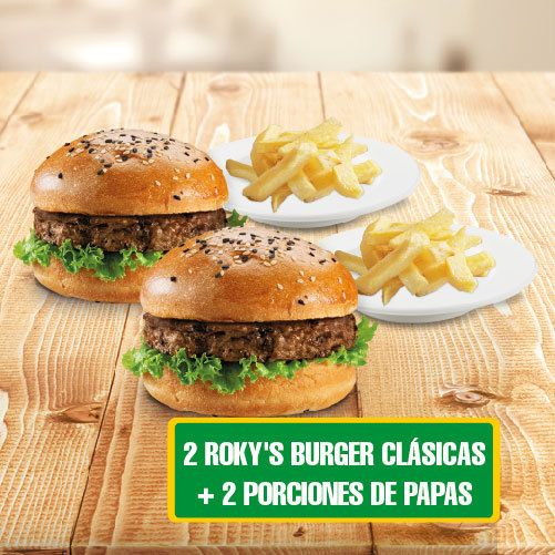 DUO ROKYS BURGER+ 2 PORCIÓNES PAPAS ONDULADAS