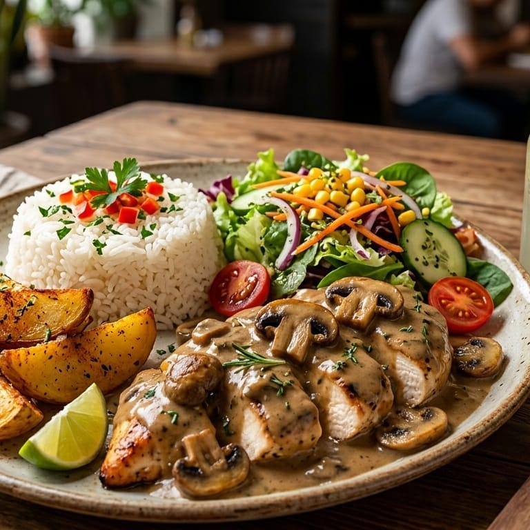 Almuerzo con Pechuga en Salsa