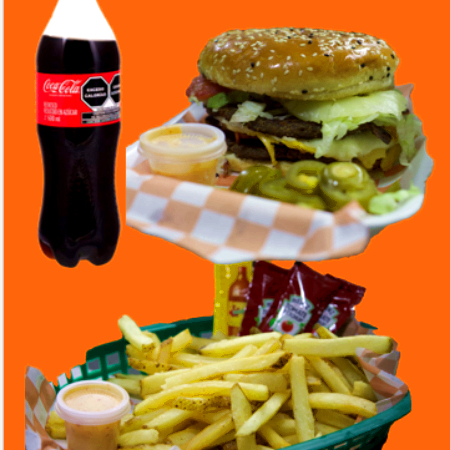 COMBO 9: 1 HAMBURGUESA DOBLE, PAPAS Y REFRESCO