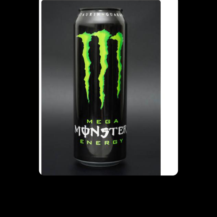 Bebida Energética (Monster Energy)
É uma das marcas de energéticos mais vendidas do mundo. É reconhecida pelo logotipo de garra verde e latas de 473 ml.