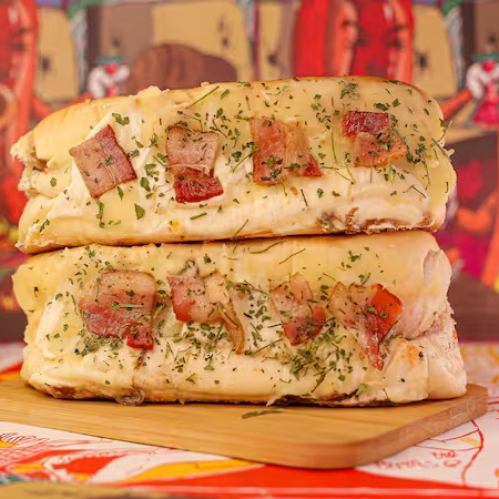 2 Hot Dogs American Bacon de 20cm com aquele Super Recheio: Pão macio e fresco, salsicha perdigão, trio perfeito de ketchup, mostarda e maionese, maionese de alho, milho, cebola, tomate, farofa temperada, e o bacon em tiras super crocante. Escolha entre um requeijão cremoso ou cheddar. Finalizado com purê de batata com queijo, mais bacon para acentuar o sabor e cheiro verde. Um Hot Dog inesquecível! Serve 2 pessoas