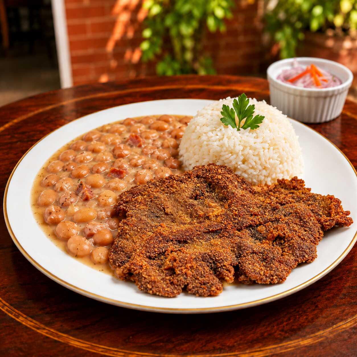 Frejoles con Bistec Apanado